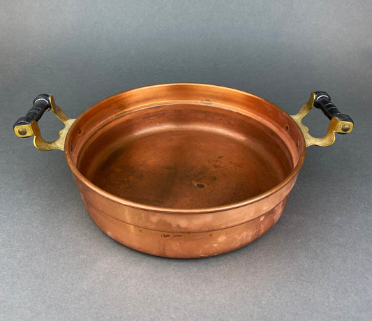 Vintage Copper Serving Dish, Brass Accents, Rustic Kitchen Decor