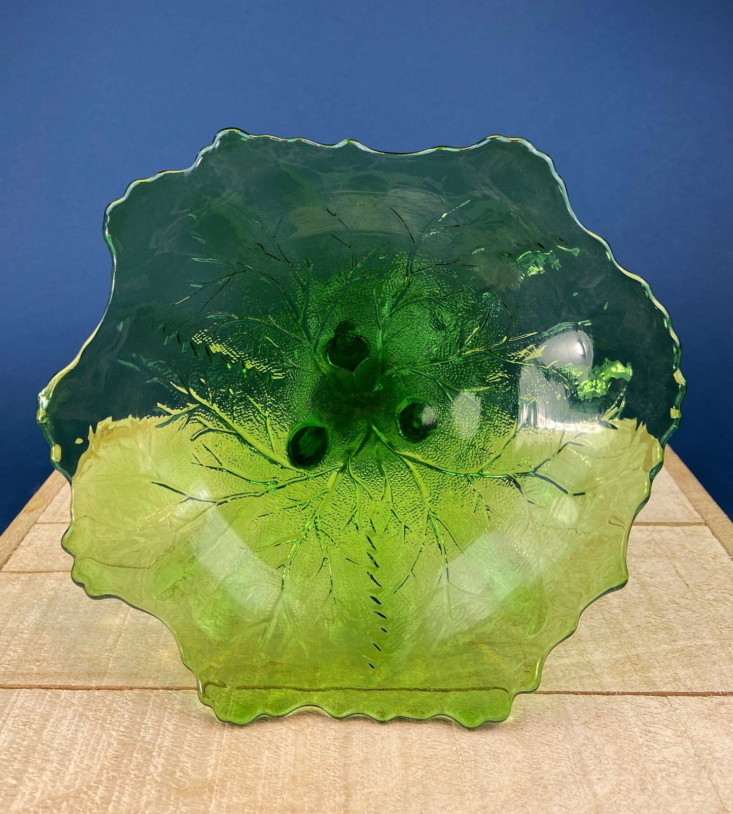 Vintage Green Glass Pedestal Compote Bowl