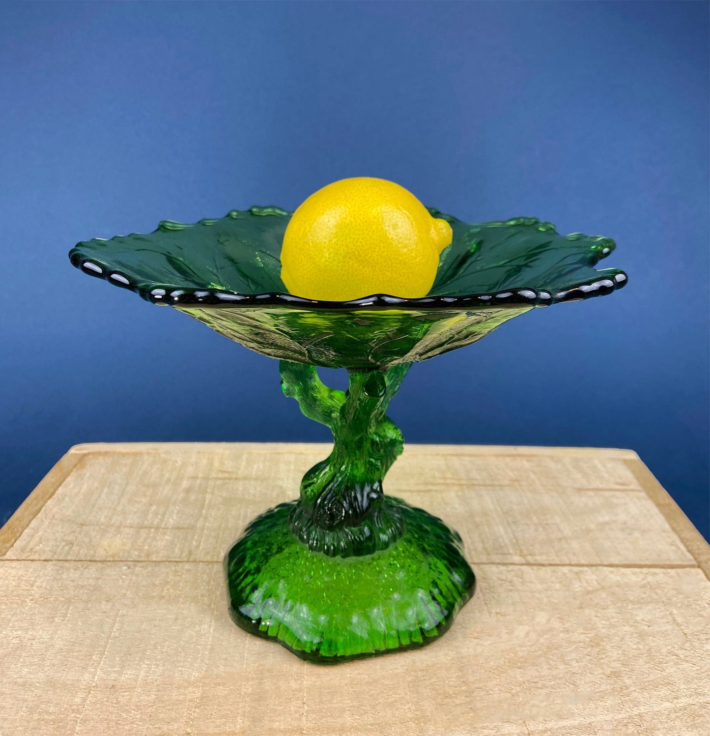 Vintage Green Glass Pedestal Compote Bowl