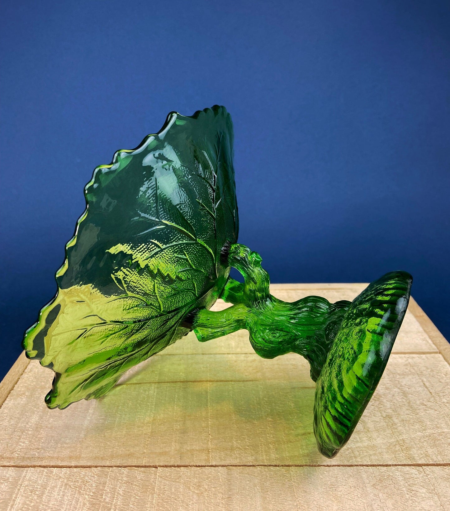 Vintage Green Glass Pedestal Compote Bowl