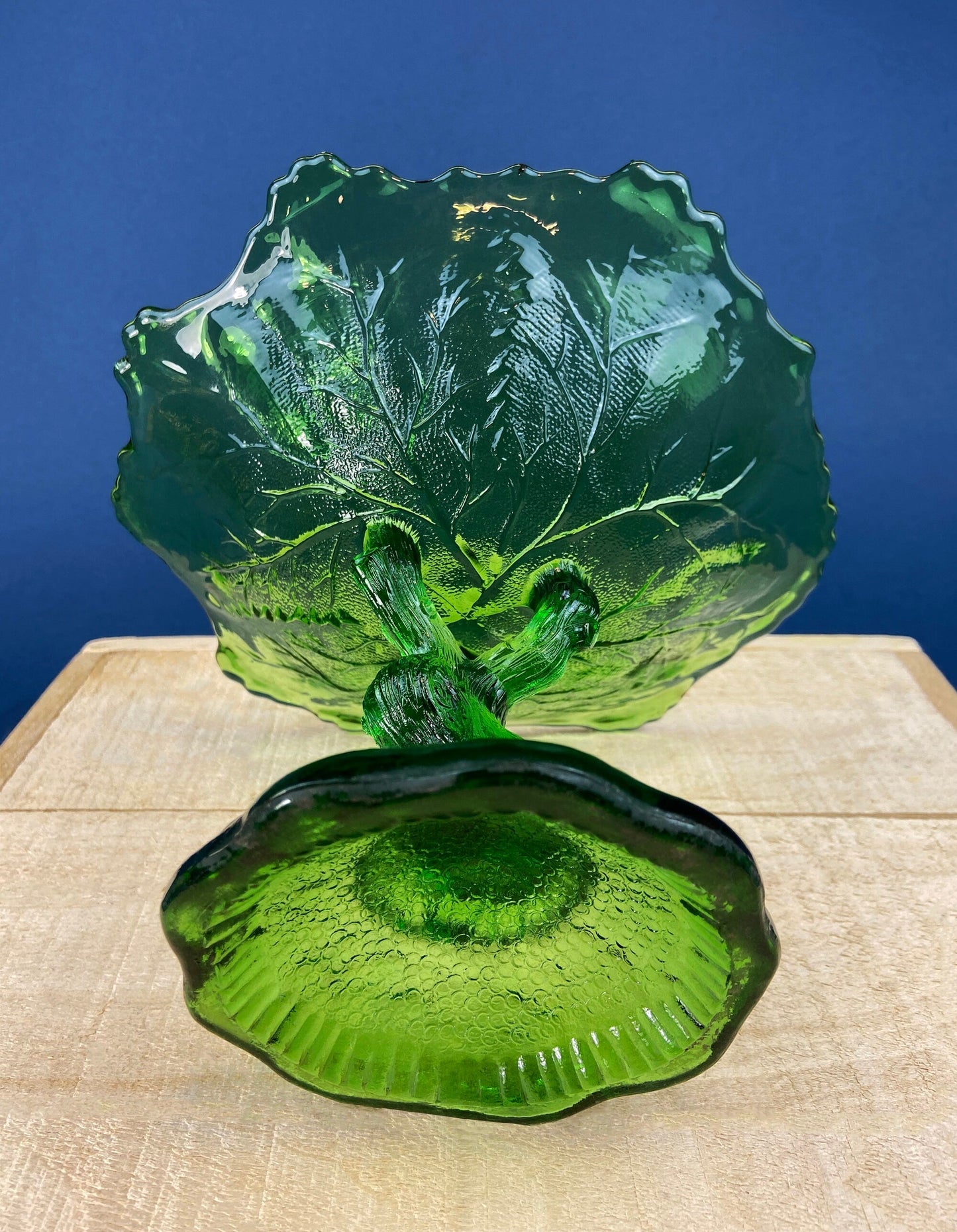 Vintage Green Glass Pedestal Compote Bowl