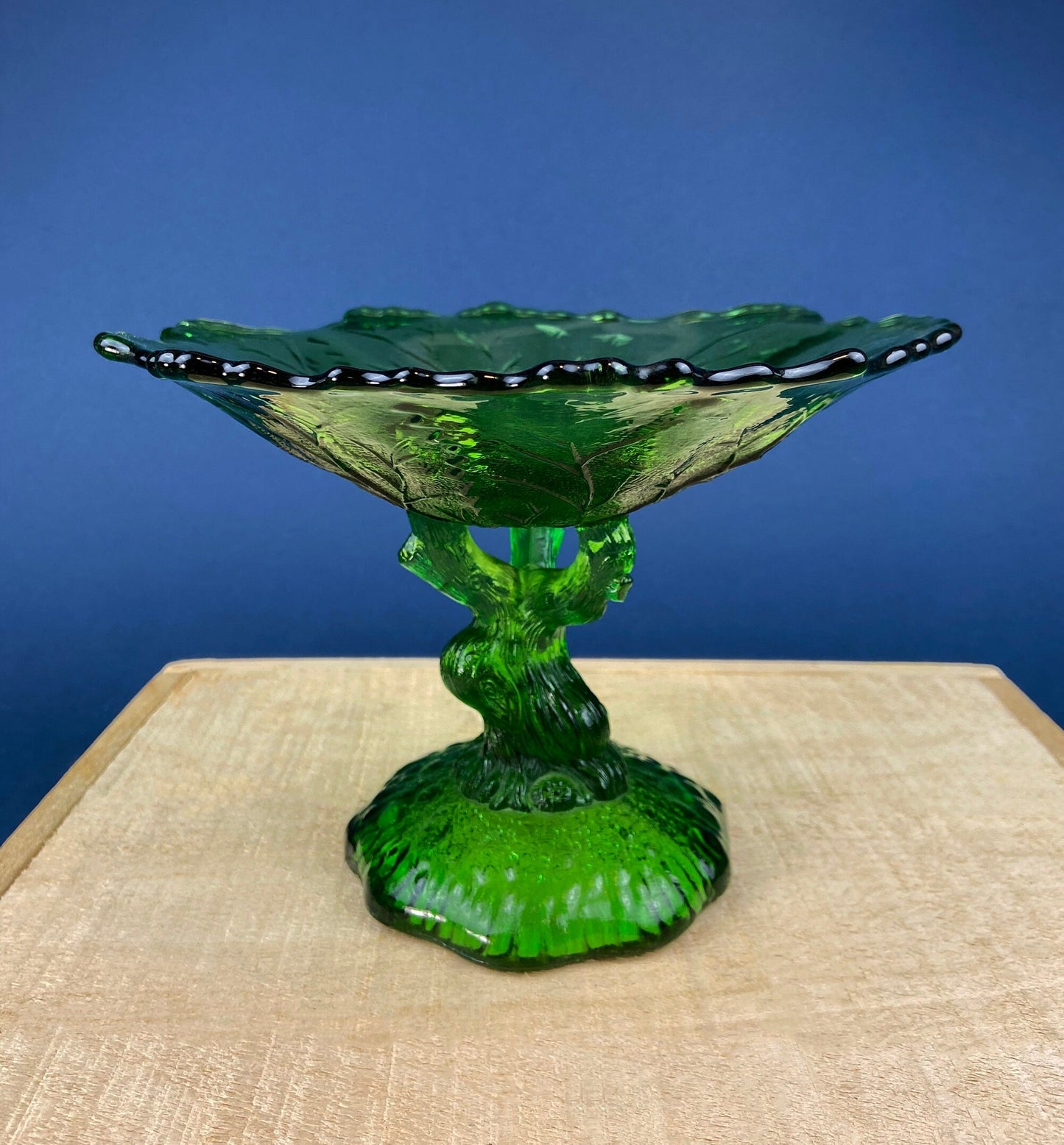 Vintage Green Glass Pedestal Compote Bowl