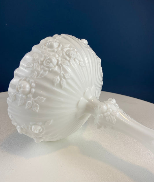 Vintage Milk Glass Floral Footed Compote Bowl | White Pedestal Serving Dish with Raised Roses