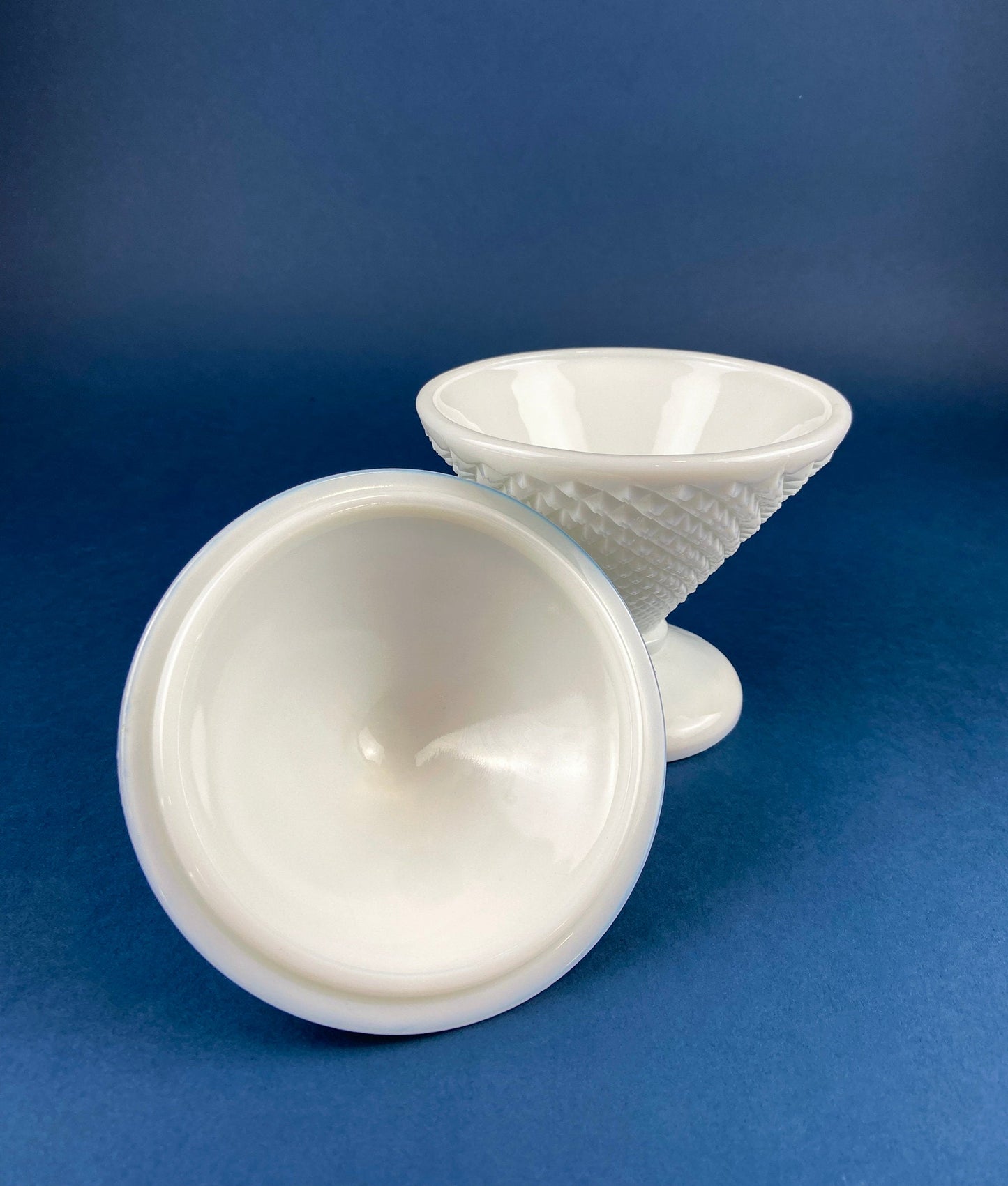 Vintage Milk Glass Covered Candy Dish | Diamond Pattern Footed Compote with Lid