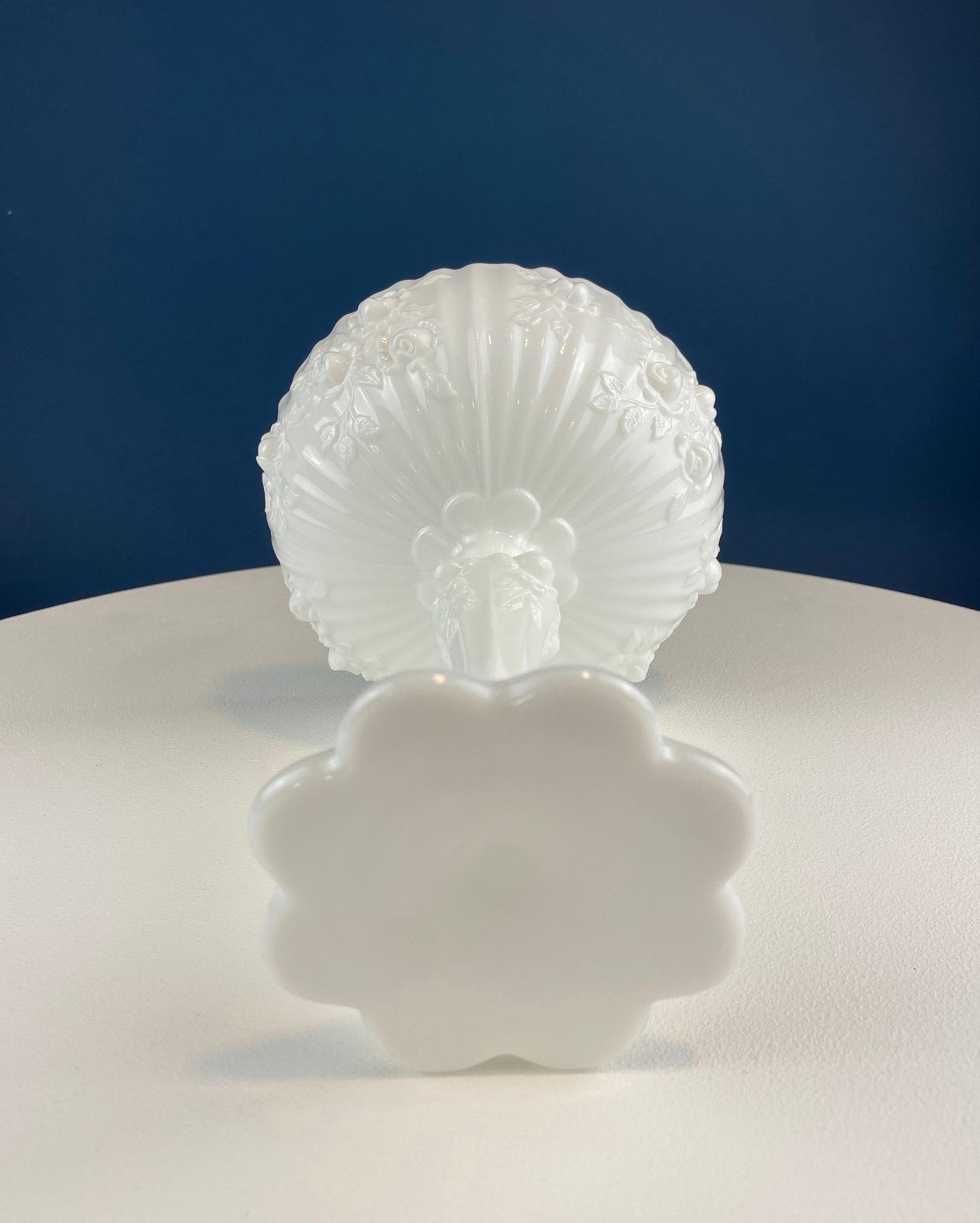 Vintage Milk Glass Floral Footed Compote Bowl | White Pedestal Serving Dish with Raised Roses