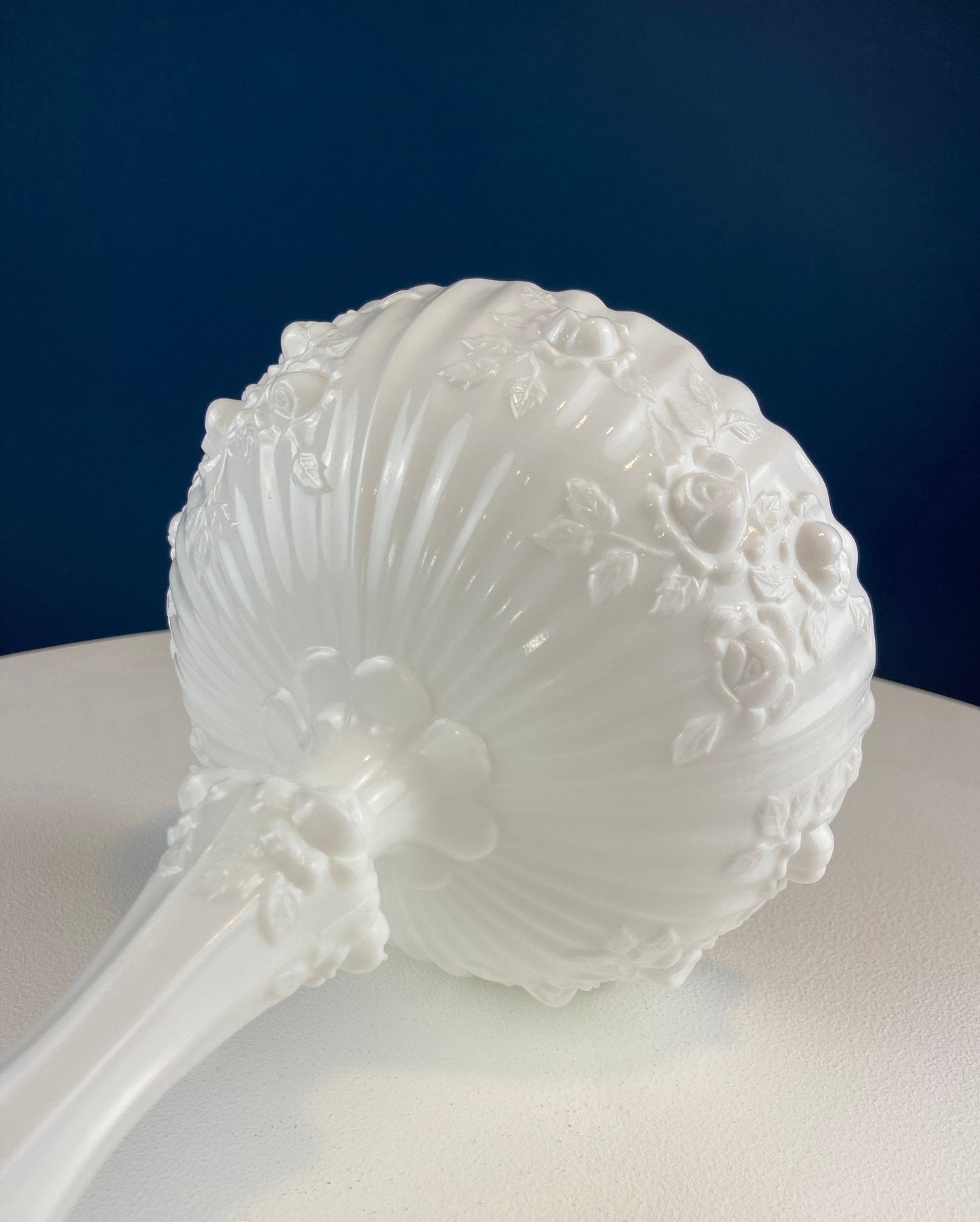 Vintage Milk Glass Floral Footed Compote Bowl | White Pedestal Serving Dish with Raised Roses