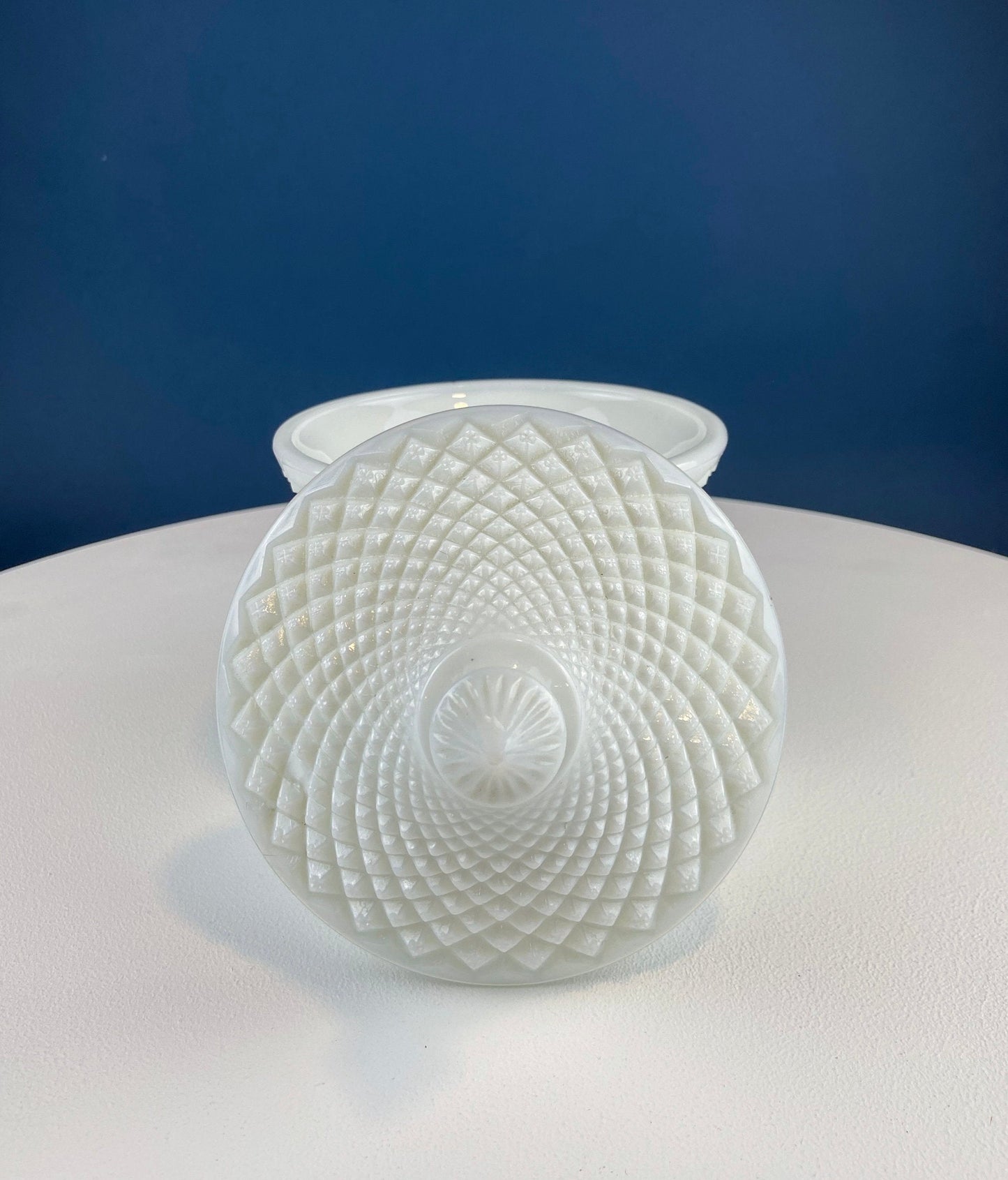 Vintage Milk Glass Covered Candy Dish | Diamond Pattern Footed Compote with Lid