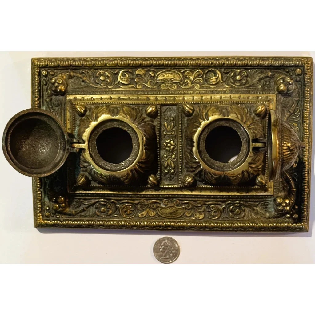 Stunning Late 19th Century Brass Double Inkwell