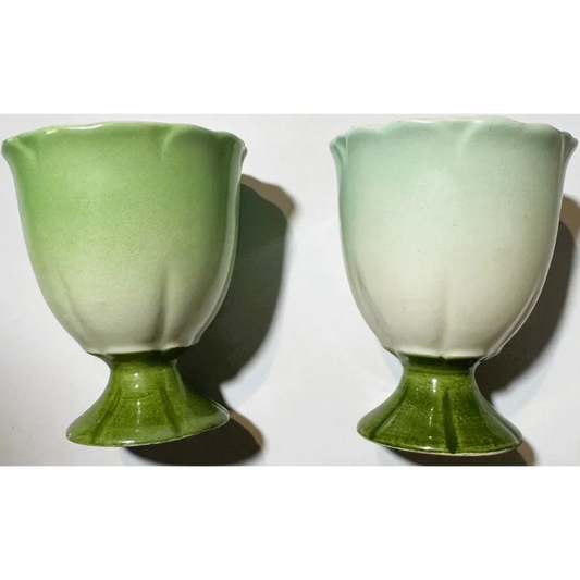 Three Vintage Mid Century Egg Cups – Green White Ceramic Dining Decor