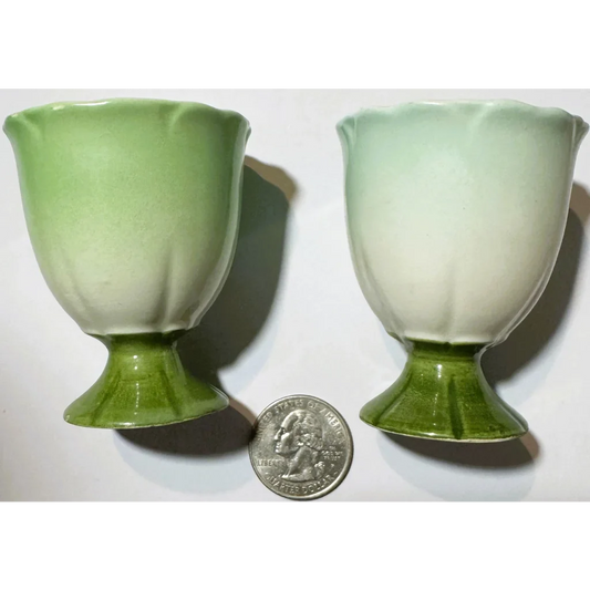 Three Vintage Mid Century Egg Cups – Green White Ceramic Dining Decor